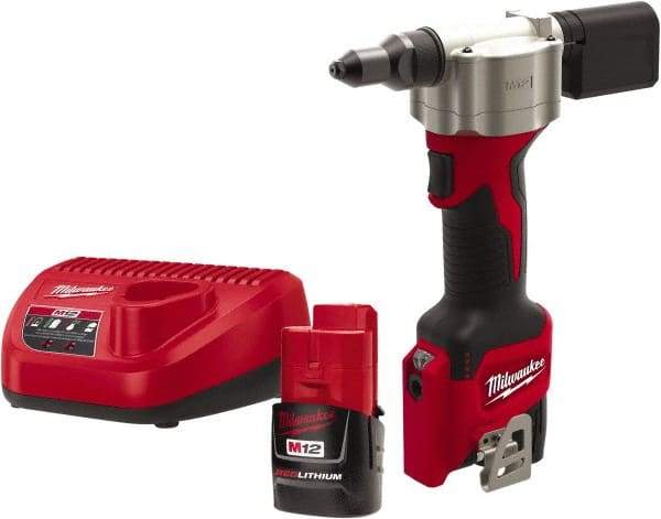 Milwaukee Tool - All up to 3/16" Closed End Rivet Capacity , 2,000 Lb Pull Force Cordless Electric Riveter - 0.8" Stroke Length, 12 Volt, Mandrel Collection, (2) 48-11-2401 Batteries Included - Makers Industrial Supply