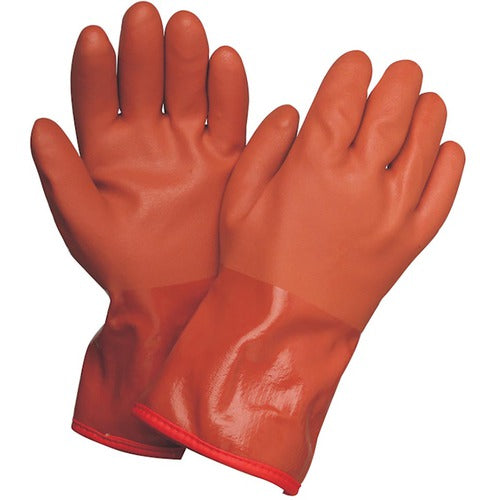 Large Gloves-Powercoat 12″ Double Dipped PVC With Thermal Fleece Lining And Rough Grip Orange - Makers Industrial Supply