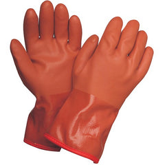 Medium Gloves-Powercoat 12″ Double Dipped PVC With Thermal Fleece Lining And Rough Grip Orange - Makers Industrial Supply