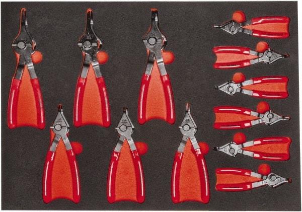 Proto - 12 Piece, 1/4 to 5-7/8" Bore, 1/4 to 5-7/8" Shaft, Convertible Retaining Ring Pliers Set - 0.038 to 0.09" Tip Diam Range, Comes in 23 x 16 Foam Insert - Makers Industrial Supply