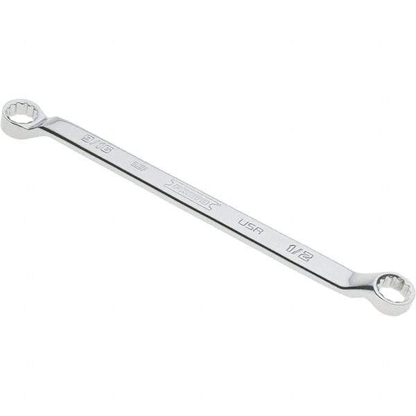 Proto - 1/2" x 9/16" 12 Point Box Wrench - Double End, 53/64" Head Diam x 3/4" Head Thickness, 8-7/8" OAL, Steel, Polished Finish, 15° Offset - Makers Industrial Supply