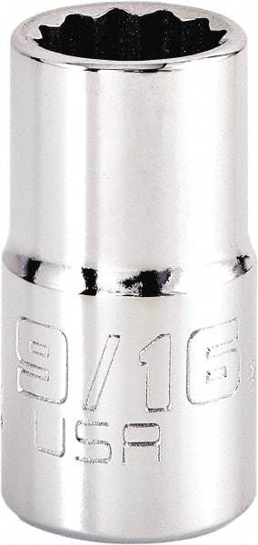 Proto - 9/16", 1/2" Drive, Standard Hand Socket - 12 Points, 1-5/8" OAL, Steel, Chrome Finish - Makers Industrial Supply