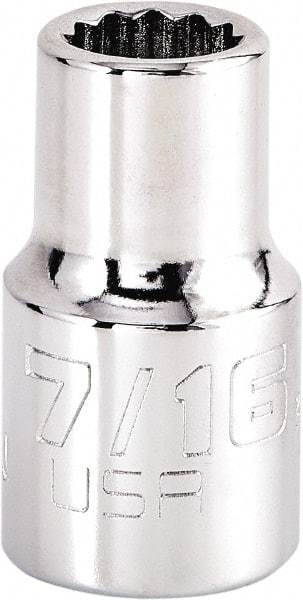 Proto - 7/16", 1/2" Drive, Standard Hand Socket - 12 Points, 1-17/32" OAL, Steel, Chrome Finish - Makers Industrial Supply