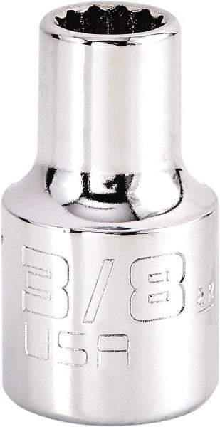 Proto - 3/8", 1/2" Drive, Standard Hand Socket - 12 Points, 1-17/32" OAL, Steel, Chrome Finish - Makers Industrial Supply