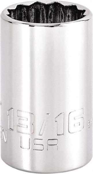 Proto - 13/16", 1/2" Drive, Standard Hand Socket - 12 Points, 1-3/4" OAL, Steel, Chrome Finish - Makers Industrial Supply