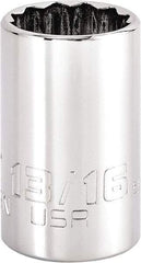 Proto - 13/16", 1/2" Drive, Standard Hand Socket - 12 Points, 1-3/4" OAL, Steel, Chrome Finish - Makers Industrial Supply