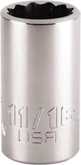 Proto - 11/16", 1/2" Drive, Standard Hand Socket - 12 Points, 1-47/64" OAL, Steel, Chrome Finish - Makers Industrial Supply