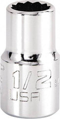 Proto - 1/2", 1/2" Drive, Standard Hand Socket - 12 Points, 1-17/32" OAL, Steel, Chrome Finish - Makers Industrial Supply