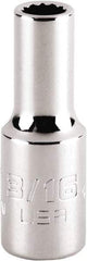 Proto - 3/16", 1/4" Drive, Standard Hand Socket - 12 Points, 1-15/64" OAL, Steel, Chrome Finish - Makers Industrial Supply