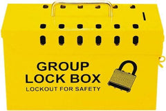 NMC - 10" Deep x 4" Wide x 6" High, Portable Group Lockout Box - Yellow, 13 Padlocks - Makers Industrial Supply