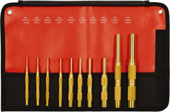 Mayhew - 10 Piece, 1.5 to 12mm, Pin Punch Set - Round Shank, Brass, Comes in Kit Bag - Makers Industrial Supply