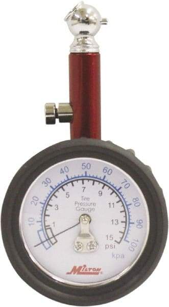 Milton - 0 to 15 psi Dial Ball Tire Pressure Gauge - 0.5 psi Resolution - Makers Industrial Supply