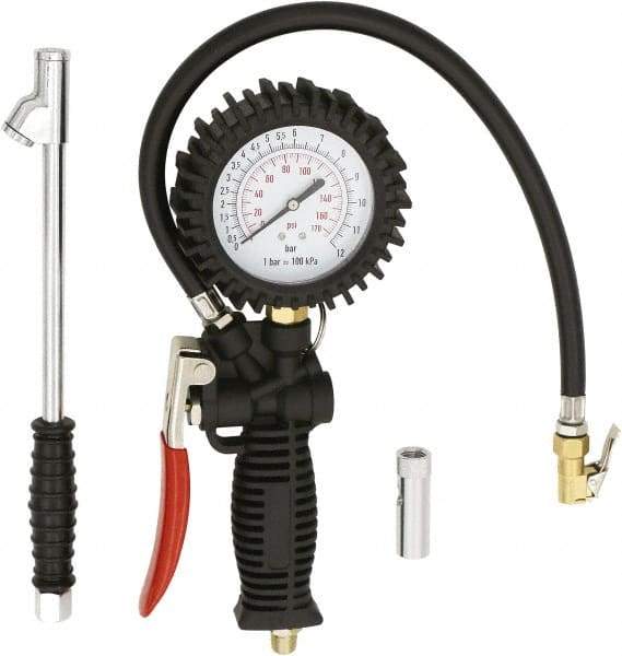 Milton - 2 to 175 psi Dial Easy-Clip Tire Pressure Gauge - 16' Hose Length, 2 psi Resolution - Makers Industrial Supply