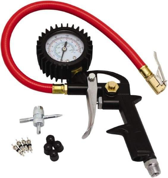 Milton - 0 to 150 psi Dial Easy-Clip Tire Pressure Gauge - 13' Hose Length, 2 psi Resolution - Makers Industrial Supply