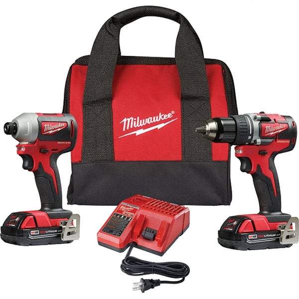 Milwaukee Tool - 18 Volt Cordless Tool Combination Kit - Includes Brushless Compact Drill/Driver & Brushless 1/4" Impact Driver, Lithium-Ion Battery Included - Makers Industrial Supply