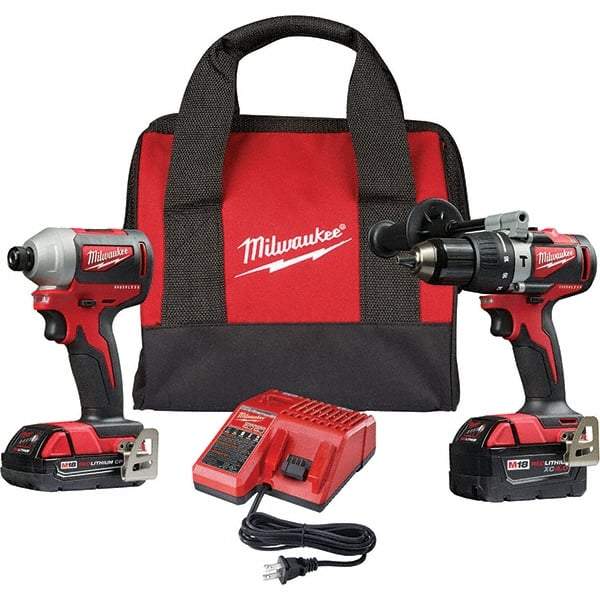 Milwaukee Tool - 18 Volt Cordless Tool Combination Kit - Includes 1/2" Brushless Hammer Drill/Driver & Brushless 1/4" Impact Driver, Lithium-Ion Battery Included - Makers Industrial Supply