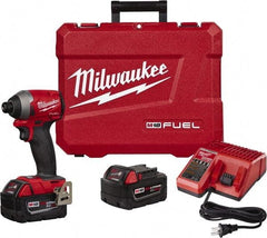 Milwaukee Tool - 18 Volt, 1/4" Drive, 167 Ft/Lb Torque, Cordless Impact Driver - 3600 RPM, 2 Lithium-Ion Batteries Included - Makers Industrial Supply