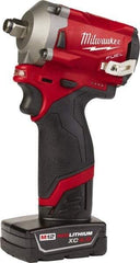 Milwaukee Tool - 1/2" Drive 12 Volt Pistol Grip Cordless Impact Wrench & Ratchet - 2,700 RPM, 0 to 3,200 BPM, 250 Ft/Lb Torque, 2 Lithium-Ion Batteries Included - Makers Industrial Supply