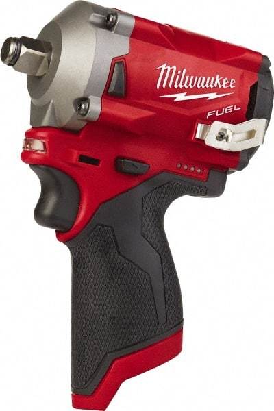 Milwaukee Tool - 1/2" Drive 12 Volt Pistol Grip Cordless Impact Wrench & Ratchet - 2,700 RPM, 0 to 3,200 BPM, 250 Ft/Lb Torque, Lithium-Ion Batteries - Makers Industrial Supply