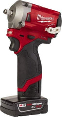 Milwaukee Tool - 3/8" Drive 12 Volt Pistol Grip Cordless Impact Wrench & Ratchet - 2,700 RPM, 0 to 3,200 BPM, 250 Ft/Lb Torque, 2 Lithium-Ion Batteries Included - Makers Industrial Supply