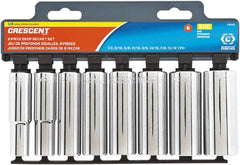 Crescent - 8 Piece 1/2" Drive Chrome Vanadium Finish Deep Well Socket Set - 6 Points, 12mm to 21mm Range, Metric Measurement Standard - Makers Industrial Supply