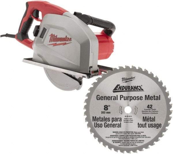 Milwaukee Tool - 13 Amps, 8" Blade Diam, 3,700 RPM, Electric Circular Saw - 120 Volts, 1.75 hp, 15' Cord Length, 5/8" Arbor Hole, Right Blade - Makers Industrial Supply