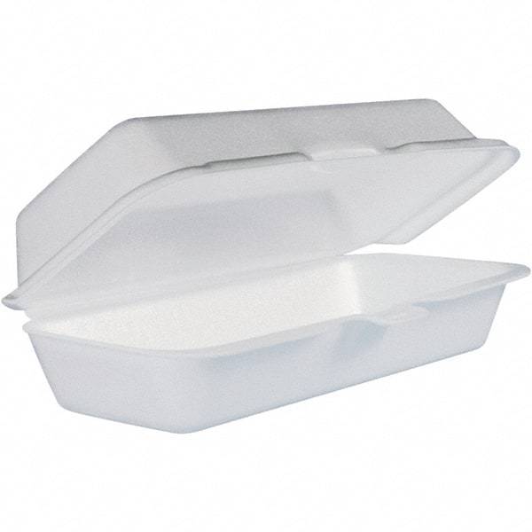 DART - 7-1/10 x 3-4/5 x 2-3/10" Foam Hot Dog Container with Hinged Lid - White - Makers Industrial Supply