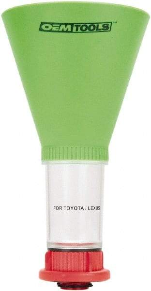 OEM Tools - 16 oz Capacity Plastic Funnel - 5" Mouth OD, 3-3/4" Straight Spout, Green, Clear & Red - Makers Industrial Supply