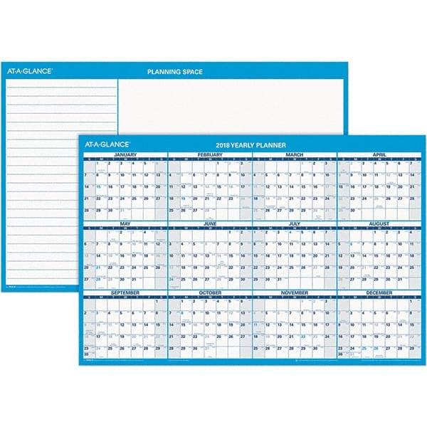 AT-A-GLANCE - 1 Sheet, 36 x 24", Erasable Wall Calendar - Blue & White - Makers Industrial Supply