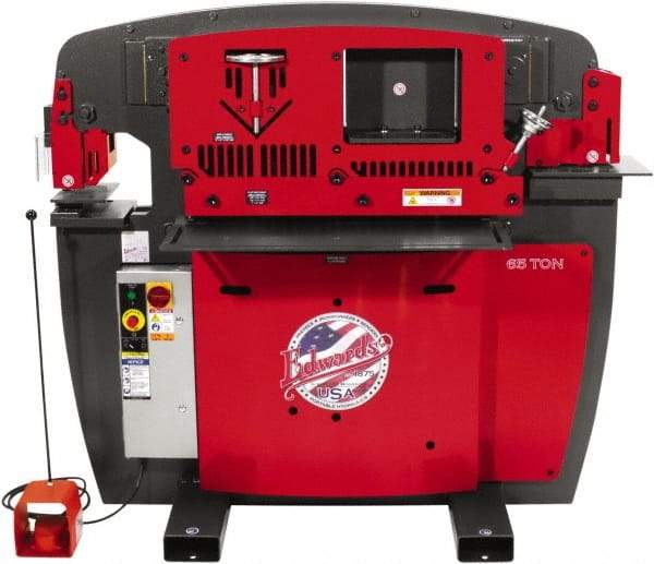 Edwards Manufacturing - 9-3/4" Throat Depth, 65 Ton Punch Pressure, 1-1/16" in 3/4" Punch Capacity Ironworker - 7-1/2 hp, 3 Phase, 230 Volts, 50" Wide x 60-1/4" High x 45" Deep - Makers Industrial Supply