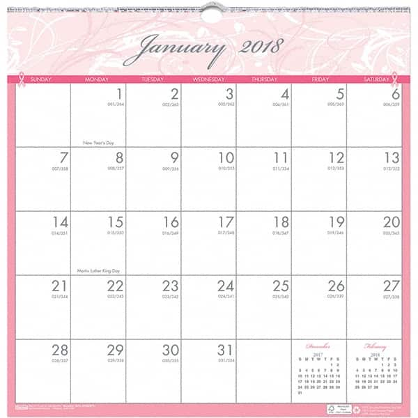 House of Doolittle - 12 Sheet, 12 x 12", Wall Calendar - Pink & Gray - Makers Industrial Supply