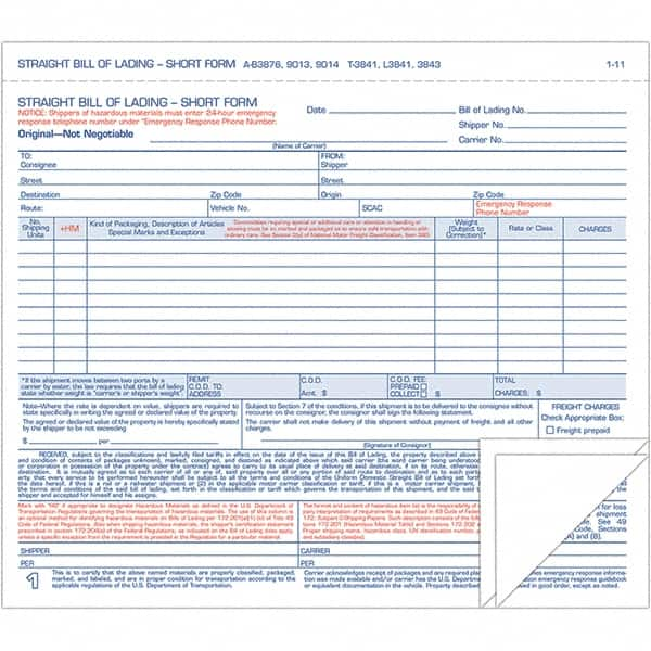 TOPS - 250 Sheet, 7-7/16 x 8-/2", Hazardous Material Short Forms - Blue & White - Makers Industrial Supply