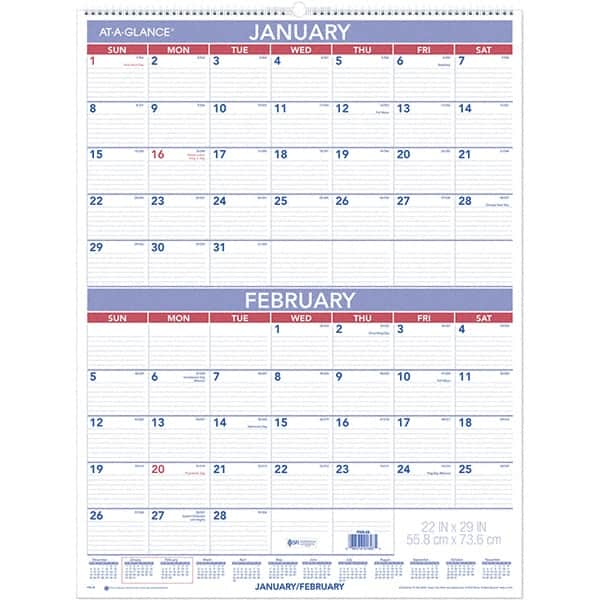 AT-A-GLANCE - 6 Sheet, 22 x 29", Wall Calendar - Blue & White - Makers Industrial Supply