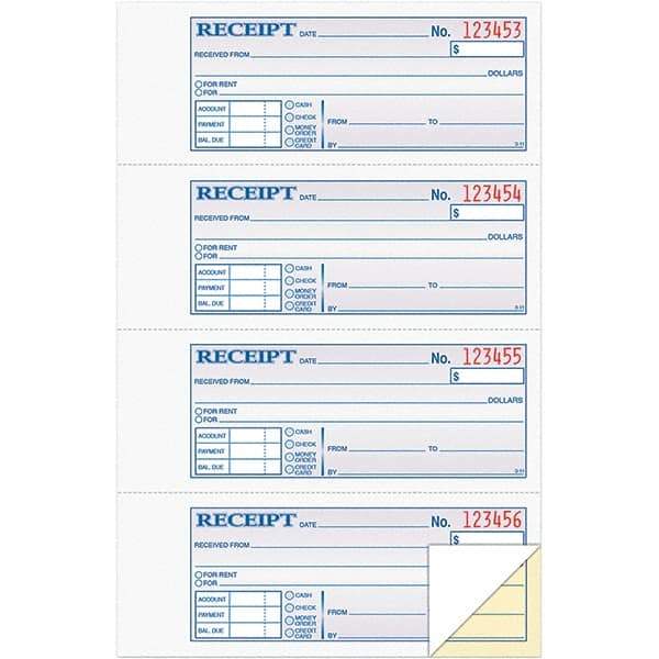 TOPS - 200 Sheet, 7-1/8 x 2-3/4", Receipt Book - Blue, White & Yellow - Makers Industrial Supply