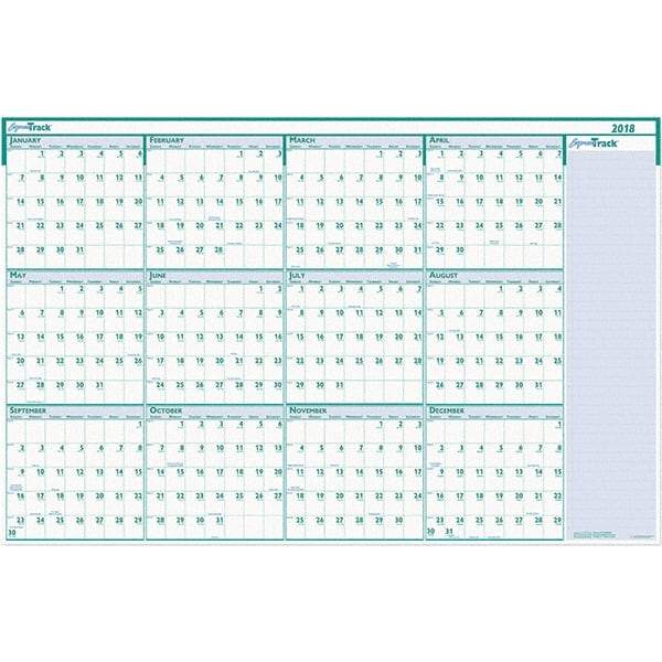 House of Doolittle - 1 Sheet, 24 x 37", Erasable Wall Calendar - White & Teal - Makers Industrial Supply