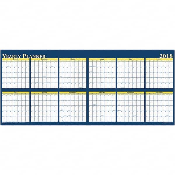 House of Doolittle - 1 Sheet, 60 x 26", Erasable Wall Planner - Yellow & Blue - Makers Industrial Supply