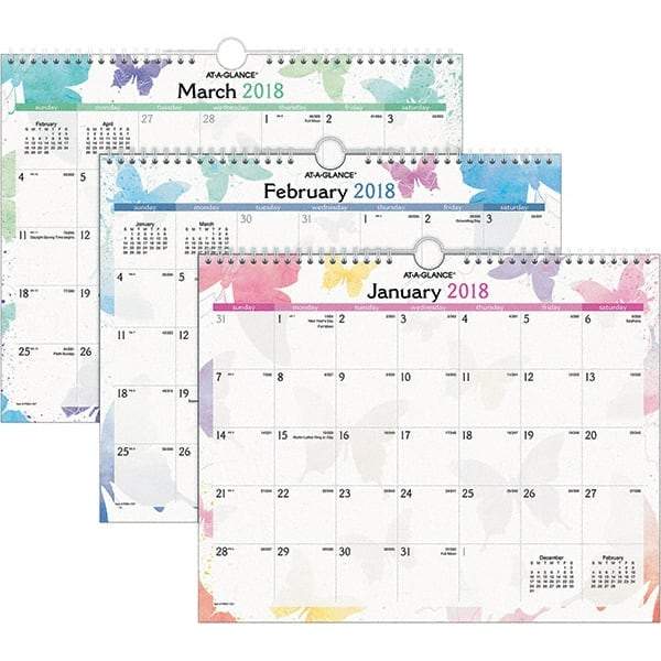 AT-A-GLANCE - 12 Sheet, 15 x 12", Wall Calendar - Watercolors - Makers Industrial Supply