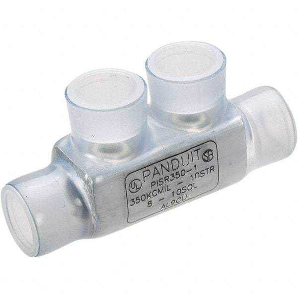 Panduit - 10 to 8 AWG Compatible, Vinyl Partially Insulated, Crimp-On Butt Splice Terminal - Aluminum Contacts, 2.38" OAL, Clear - Makers Industrial Supply