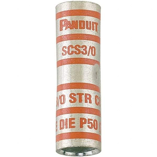 Panduit - 3/0 AWG Compatible, Noninsulated, Crimp-On Butt Splice Terminal - Red - Makers Industrial Supply