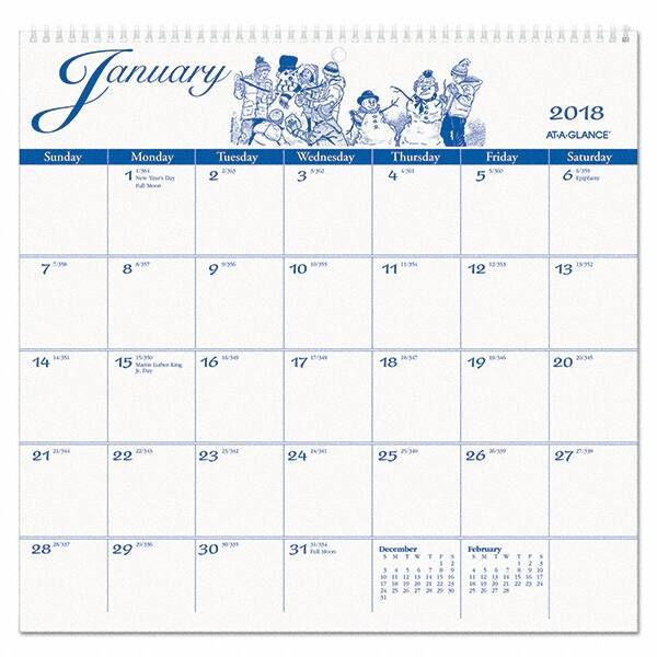 AT-A-GLANCE - 12 Sheet, 12 x 11-3/4", Wall Calendar - White - Makers Industrial Supply