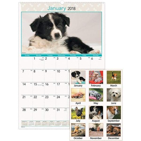 AT-A-GLANCE - 12 Sheet, 15-1/2 x 22-3/4", Wall Calendar - Puppies - Makers Industrial Supply