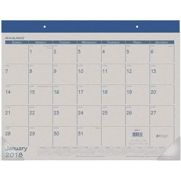 AT-A-GLANCE - 12 Sheet, 22 x 17", Desk Pad Calendar - Blue - Makers Industrial Supply