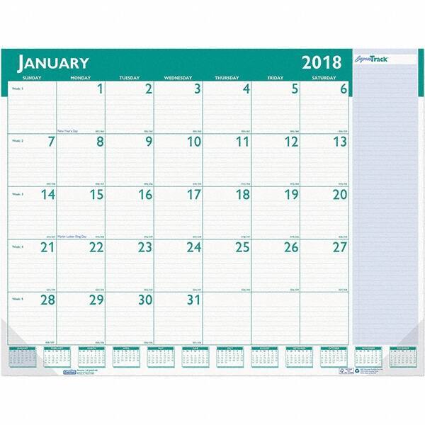 House of Doolittle - 12 Sheet, 22 x 17", Desk Pad Calendar - White & Teal - Makers Industrial Supply