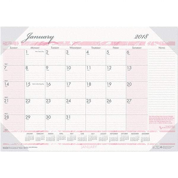 House of Doolittle - 12 Sheet, 18-1/2 x 13", Desk Pad Calendar - Pink & Gray - Makers Industrial Supply