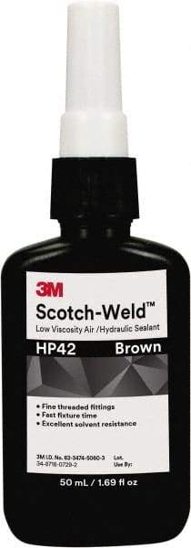 3M - 50 mL Bottle Brown Threaded Pipe Sealant - Dimethacrylate, 300°F Max Working Temp, For Seal Hydraulic & Pneumatic Pipes & Fittings - Makers Industrial Supply