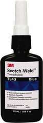 3M - 50 mL, Blue, Medium Strength Liquid Threadlocker - Series TL43, 24 hr Full Cure Time - Makers Industrial Supply