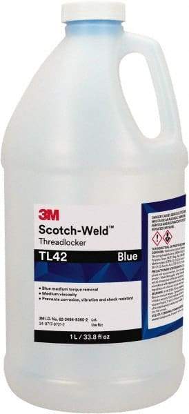 3M - 1 L, Blue, Medium Strength Liquid Threadlocker - Series TL42, 24 hr Full Cure Time - Makers Industrial Supply