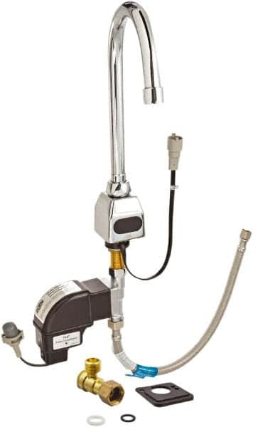 Zurn - Chrome Plated Electronic Internal Temperature Control Mixer Sensor Faucet - Powered by 4 AA Batteries, Gooseneck Spout, Single Hole Mounting Centers - Makers Industrial Supply