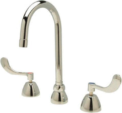 Zurn - Gooseneck, Two Handle, Chrome Plated Deck Mount, Laboratory Faucet - Wrist Blade Handle - Makers Industrial Supply