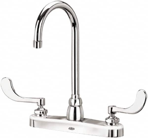 Zurn - Gooseneck, Two Handle, Chrome Plated Deck Mount, Laboratory Faucet - Wrist Blade Handle - Makers Industrial Supply